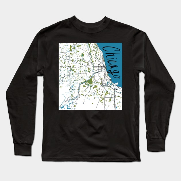 Chicago Map Long Sleeve T-Shirt by CorrieMick